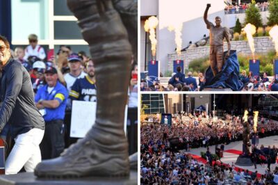 Tom Brady joins an exclusive list of the NFL players to finally get a statue outside the stadium, with the Pats unveiling a 12ft one today.